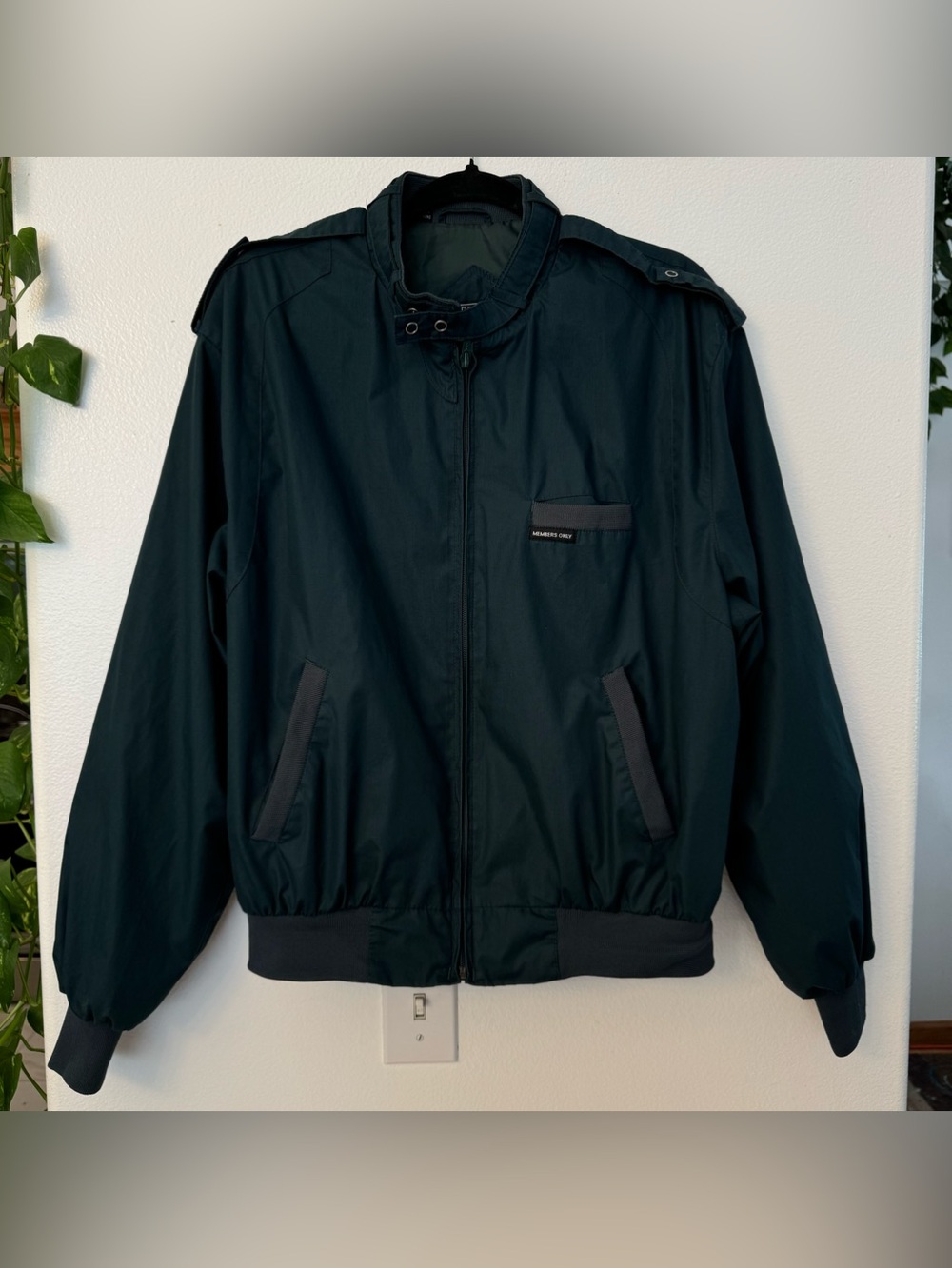 Vintage 80s Members Only Jacket Men’s 42 Dark Green Bomber Made in Hong Kong